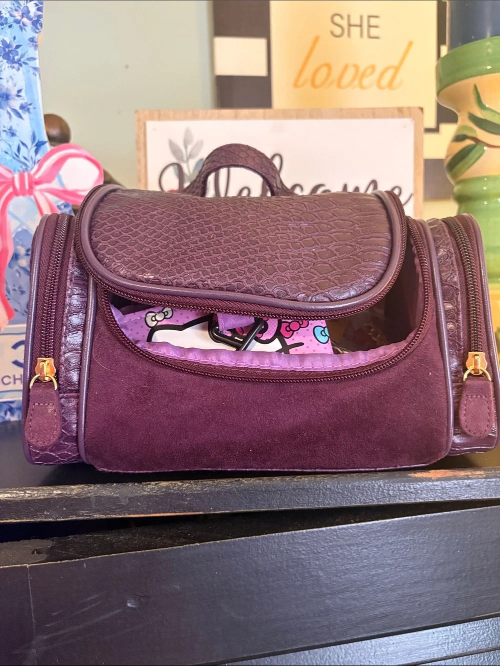 10 MYSTERY Items Including Cosmetic Travel Case with Hook & side pockets